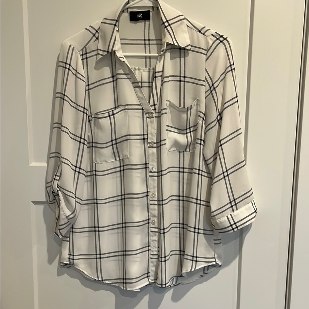 Iz Byer White and Black Plaid Button Down Shirt
